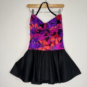 LaPlaya Vintage Swimsuit Colorful Tropical Floral Made In USA Size 12 One Piece